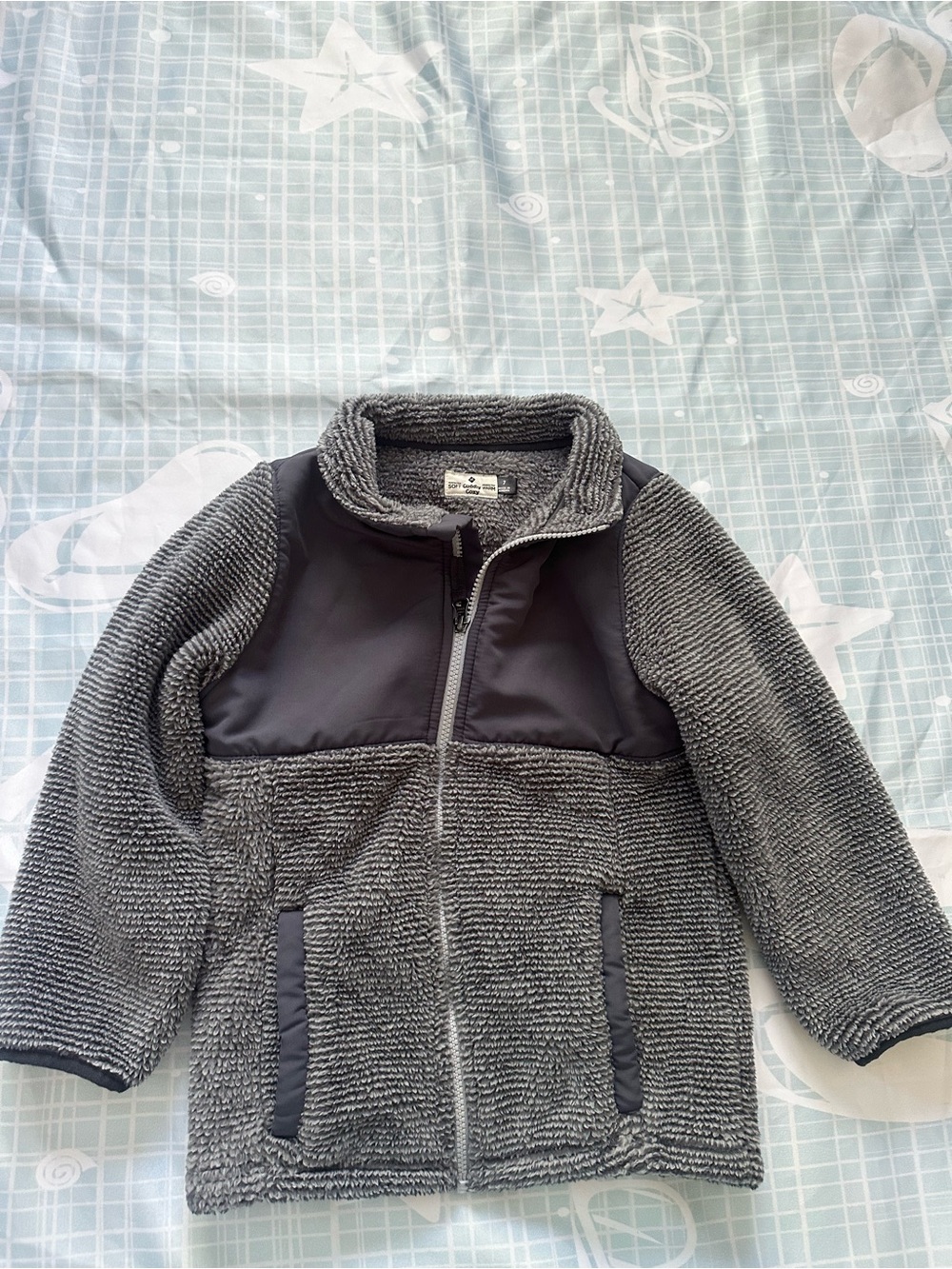 Kids Gray Sherpa Jacket with Black Chest Panel